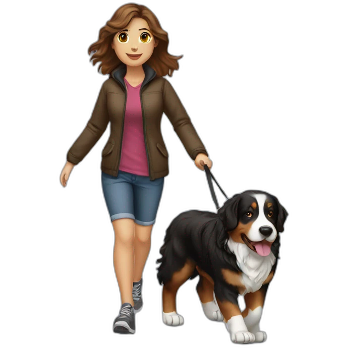 brown-haired-woman-walking-bernese-dog emoji