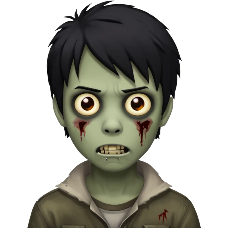 Boy, zombie, black hair, medium long, emo, shaggy, dark, spooky, creepy expression emoji
