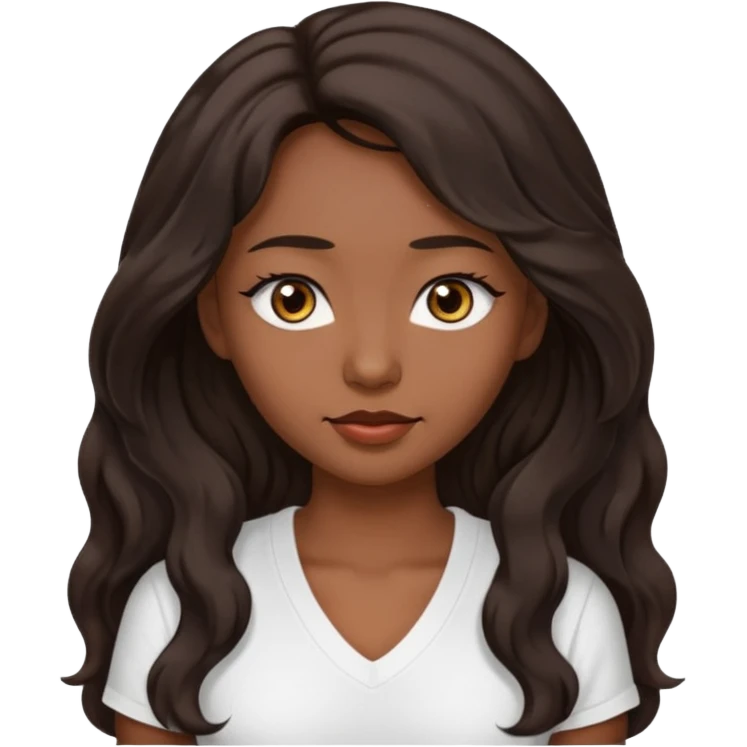 iOS style emoji A girl with very long dark brown wavy hair. And the eyes color is dark brown. And she is wearing white t shirt with V kneck. And she is 30. She is Asian with double eyelids  emoji