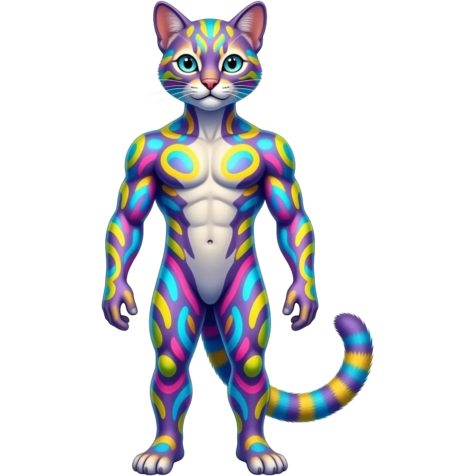 randomly neon colored randomly marked Civet-Mankeulv-Vernid-hybrid emoji