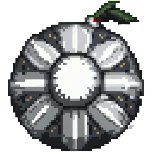 Black digital bomb with shuriken or ninja star fuse at the top, round black bomb body with silver/gray accents, pixel art style emoji