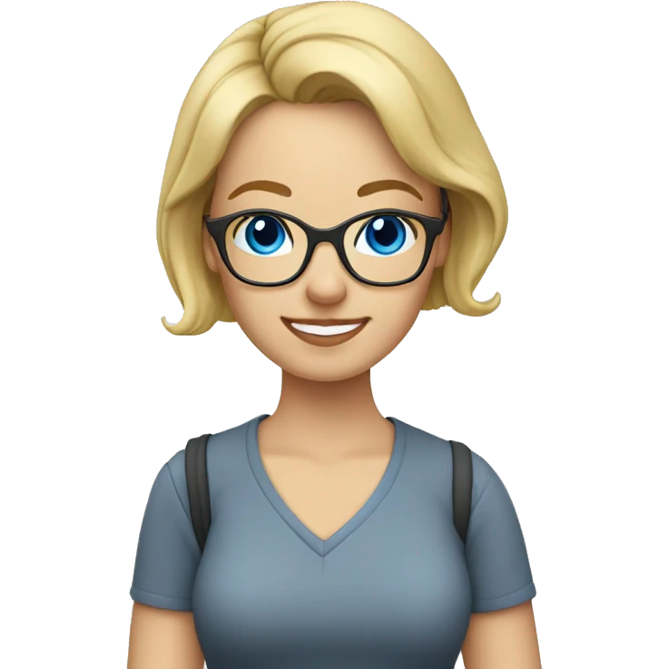 Teacher with glasses at desk blonde short hair blue eyes casual emoji