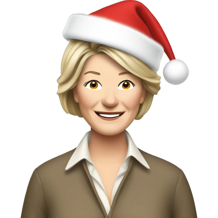 Drunk Martha Stewart wearing a Santa hat emoji
