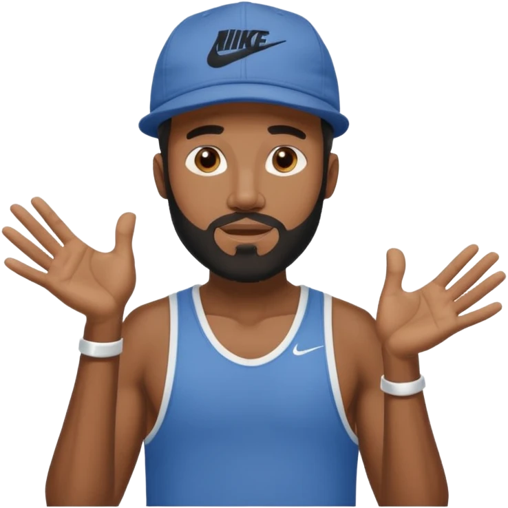 BLACK MAN WITH LOW CUT BEARD AND A NIKE HAT SAYING WHO CARES?! MOTIONING HANDS  emoji