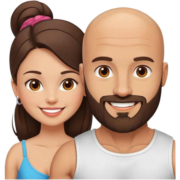 Muscular Bald man with a beard crazy in love with his young brunette wife  emoji