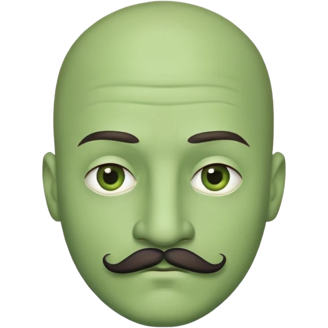 Man with bald head mustache and green face emoji