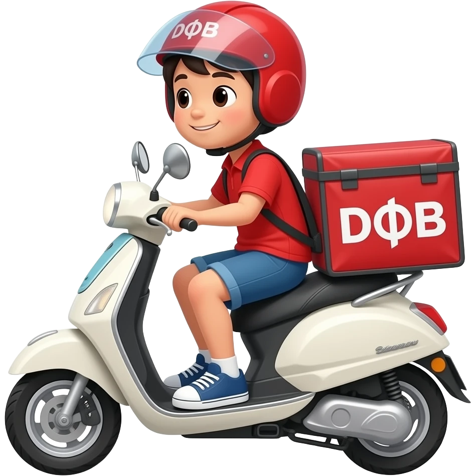 happy vietnamese boy racing through a crowded city on a delivery scooter emoji