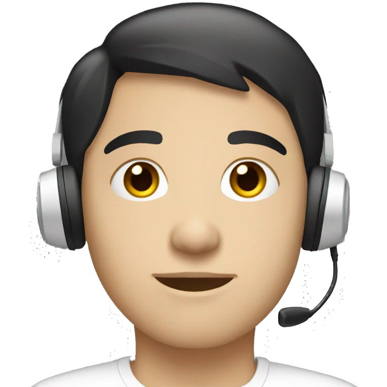young white person with short black hairs and headset emoji