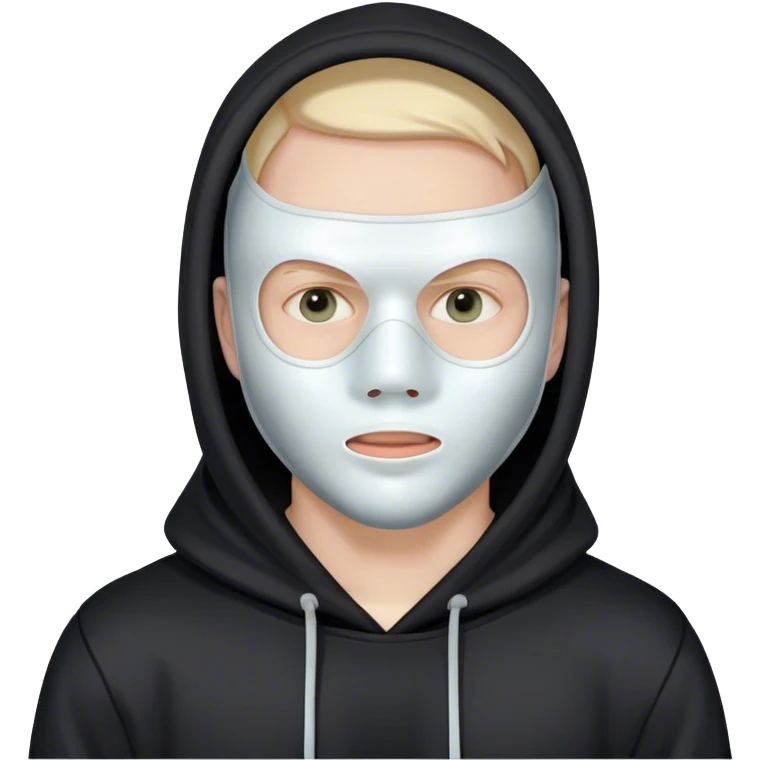 man with full face plastic mask and black hoodie emoji