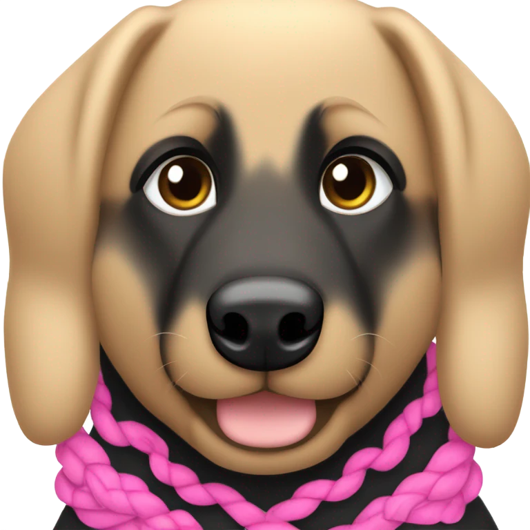 black german shepherd with brown paws & is wearing a pink collar with her owner who has blue eyes and sandy blonde hair in a single braid emoji