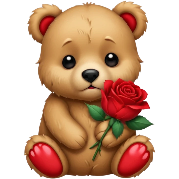 Cute bear with sad puppy dog crying eyes holding roses with this  emoji