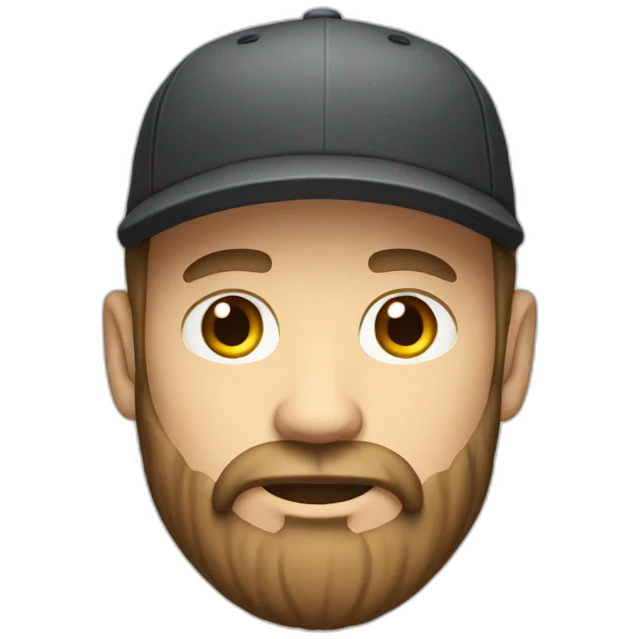 white man with a dark and long beard and a cap emoji