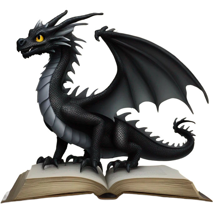 Black dragon reading a book emoji