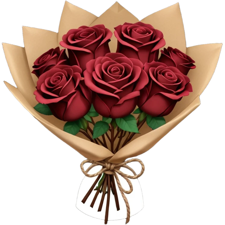 Bouquet of the darkest really dark brown roses in a paper package emoji