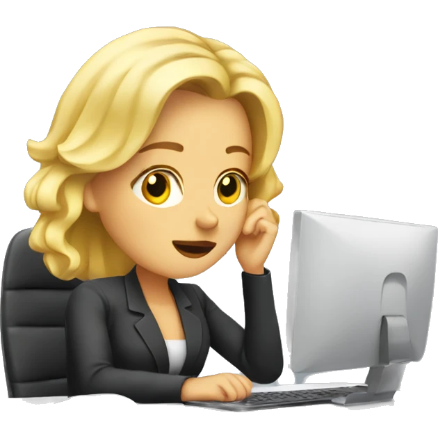 Blonde-woman-at-computer-desk-tired emoji