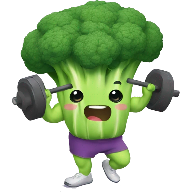 kawaii cute strong broccoli exercising in the gym emoji