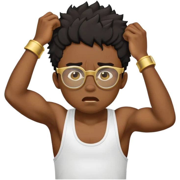 black boy in stringer with gold glasses frustrated pulling hair emoji