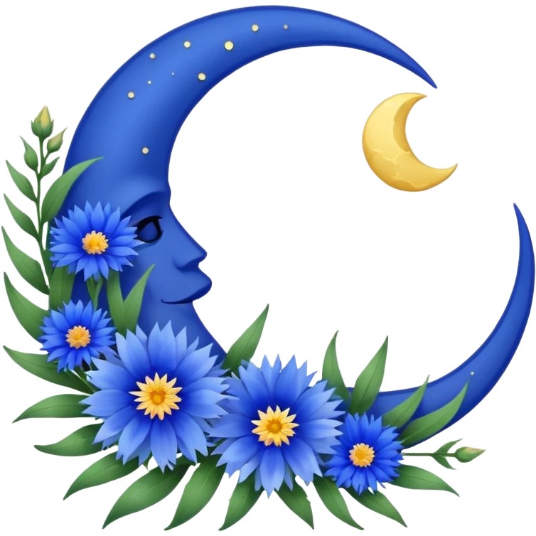 The crescent moon from which the cornflowers grow. emoji