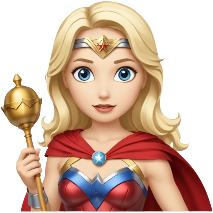 Blonde blue eyes Wonder Woman holding bell and baton emoji