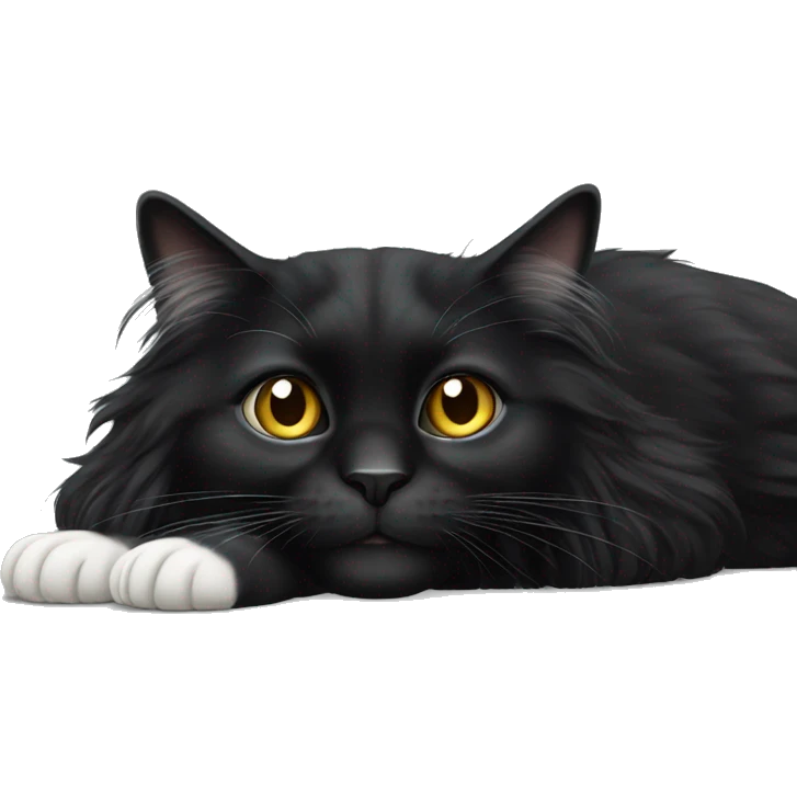 Long haired black cat with white feet emoji