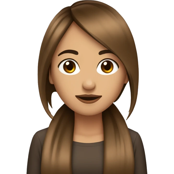 Mujer pelo largo con flequillo con el eo marron emoji