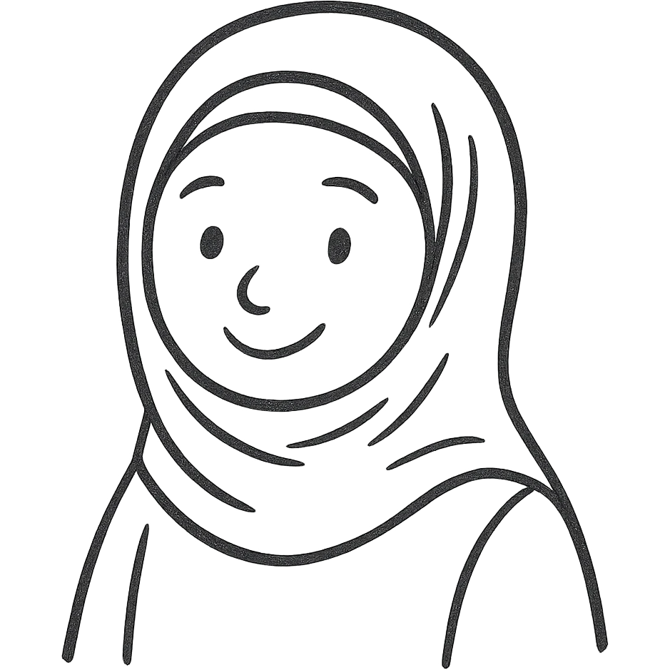 Make the hijabi girl smiling, keep hand drawn icon style, no background. emoji