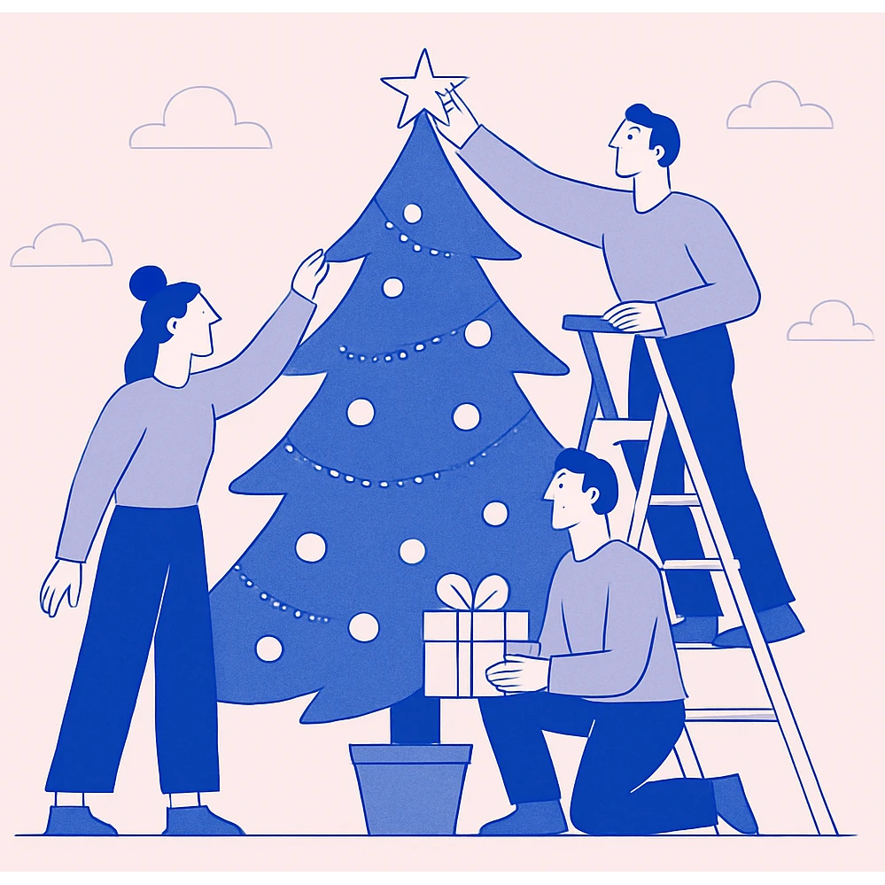 people decorating a Christmas tree emoji