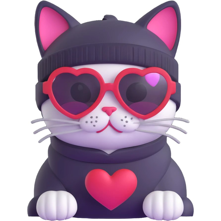 cat wearing a beanie and heart-shaped sunglasses emoji