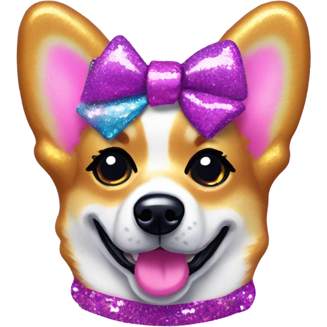 Lisa frank glitter corgi with bows on head emoji