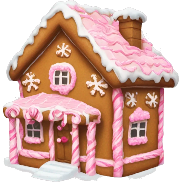 Gingerbread house with pink soft bows and lots of snow  emoji