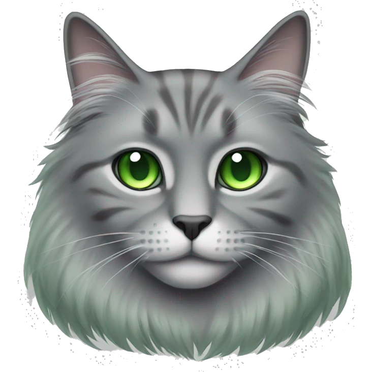 Grey long hair cat with green eyes emoji