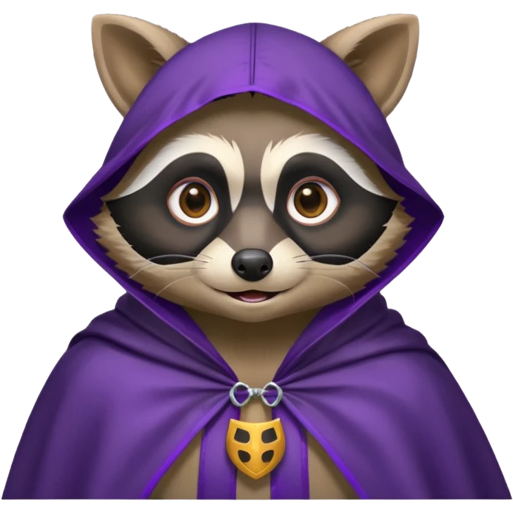 . l'expression du visage du raton est ultra surpris "shock" alors ce raton laver doit être équipé d'une cape de thieving noir avec trim bordure mauve comme dans le jeu old school runescape. au centre de la cape une icone de masque de voleur est visible  emoji