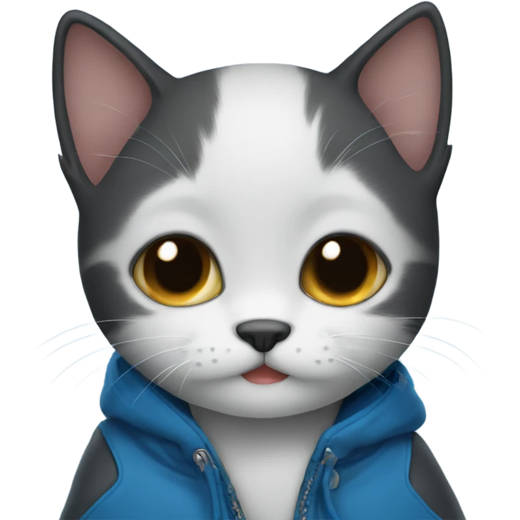 Crying Black kitten with blue jacket  emoji