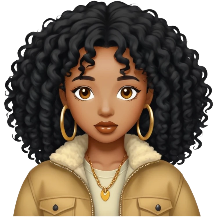 SZA with curly black hair and stylish outfit emoji