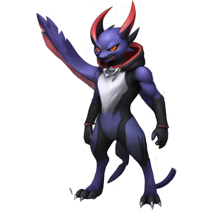 Cool Anthro Dark Absol-Noivern-Quilava-Litten-Pokémon with edgy stripes hoodie spiked collar punk Full Body emoji