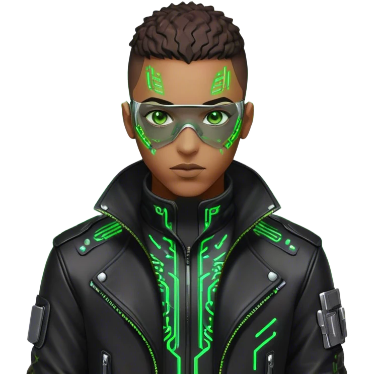 Light skinned African American male with green eyes as a cyberpunk hacker emoji