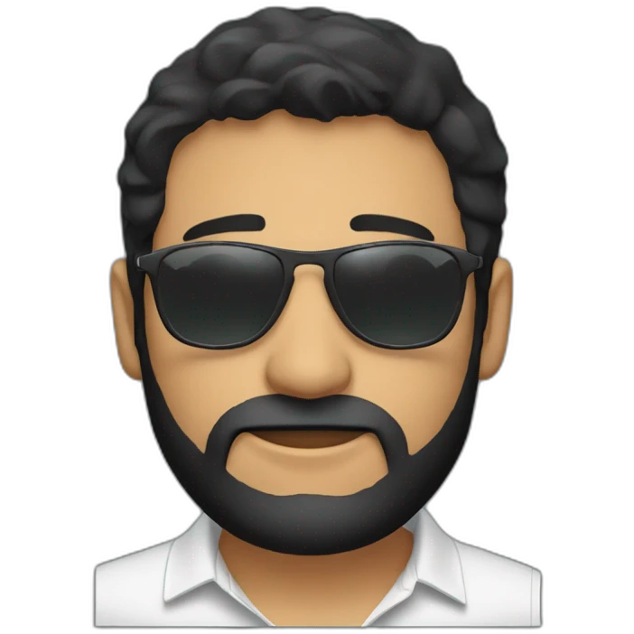 Spanish guy, mid long black hair, beard, aviator sunglasses, wearing a polo tshirt emoji