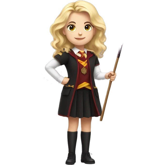 blonde girl in Gryffindor uniform with magic wand emoji