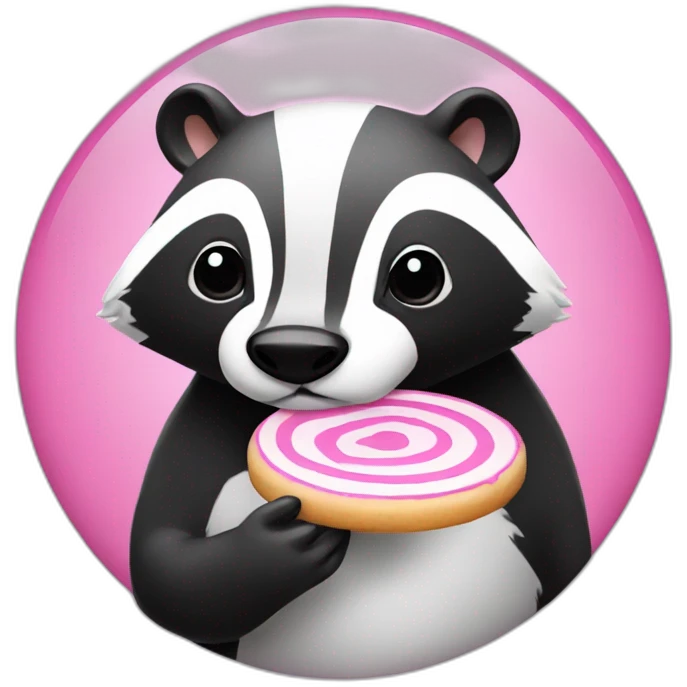 A badger with a white cookie with pink Swirl emoji