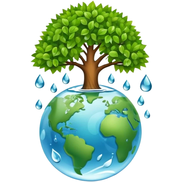 An icon featuring a tree, a recycling symbol, and a globe, representing ecology. The design includes green leaves, a water droplet, and wildlife, symbolizing the study of ecosystems, sustainability, and environmental protection. Transparent background. emoji