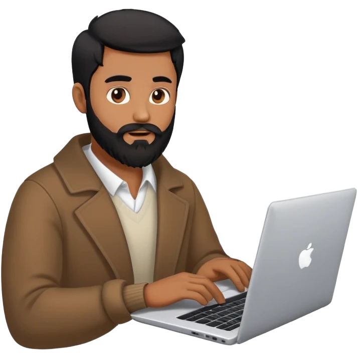 Brown skinned guy with beard and black hair with a laptop emoji