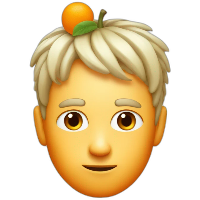 white guy with orange fruit in his head emoji