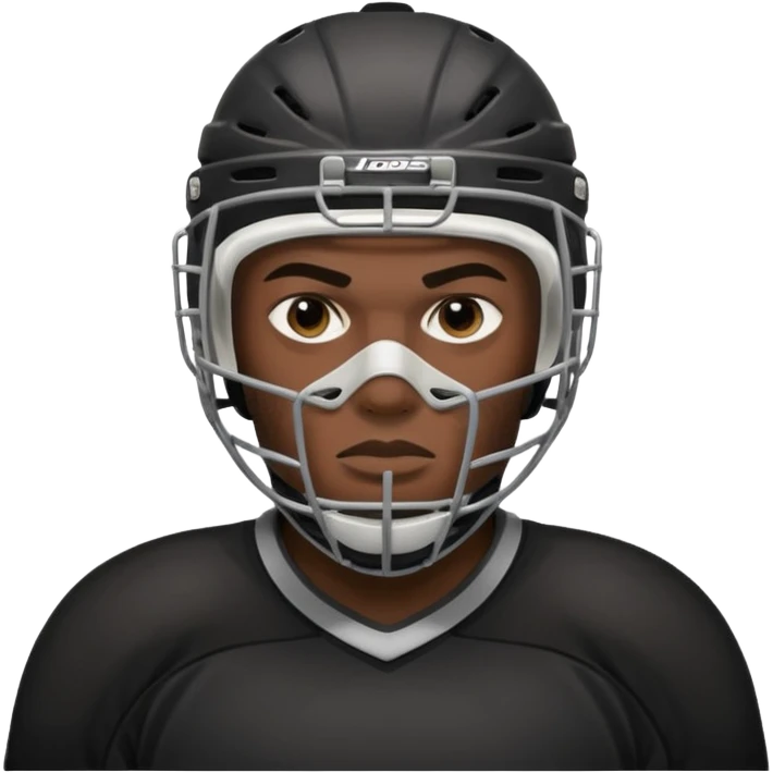 American black Hockey player without a Helmet  and have  a goalkeeper mask which have small holes emoji