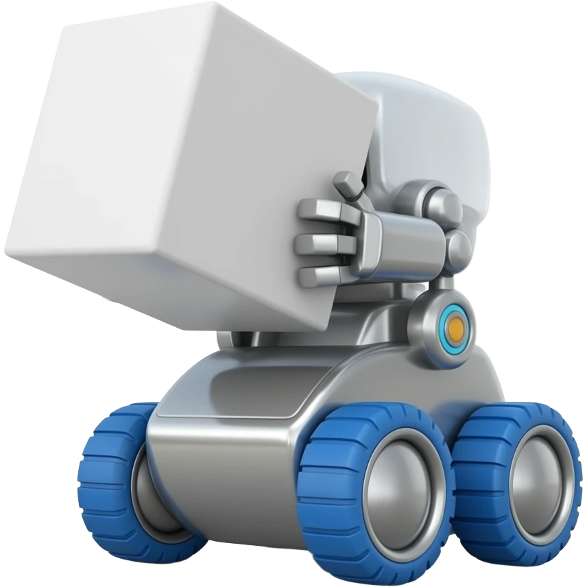 cube delivery robot with blue wheels emoji