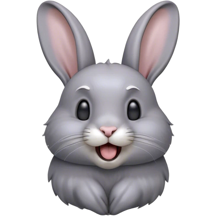 Cinematic Cute Yawning Grey Rabbit Portrait Emoji, Head tilted slightly with a dramatic, wide-open yawn, showcasing a smooth grey fur with a refined finish, floppy ears slightly drooping, round grey eyes barely open in drowsy contentment, Simplified yet irresistibly adorable features, highly detailed, glowing with a soft, cozy glow, high shine, relaxed yet expressive, stylized with a touch of whimsy, bright and endearing, soft glowing outline, capturing the essence of a sleepy yet affectionate bunny, so drowsy it feels like it could stretch out of the screen and curl up for a nap! emoji