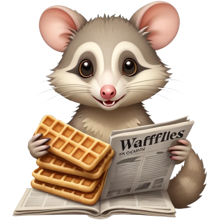opossum eating waffles and reading newspaper  emoji