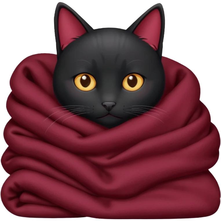 Black cat cuddling with marroon blanket emoji