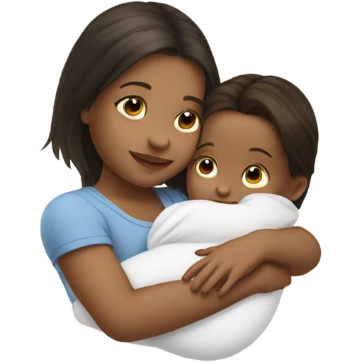 Baby cuddling brunette girl  emoji
