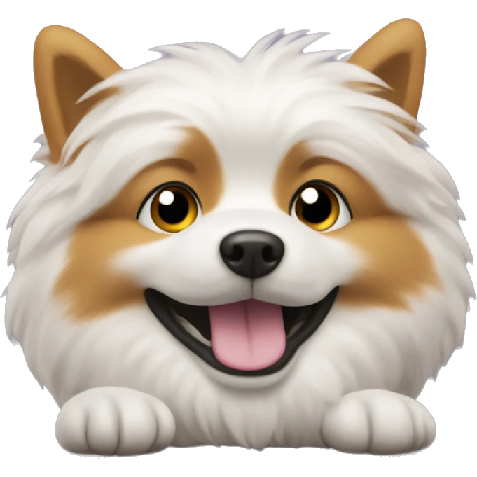 a small spitz lies down and pulls himself up emoji