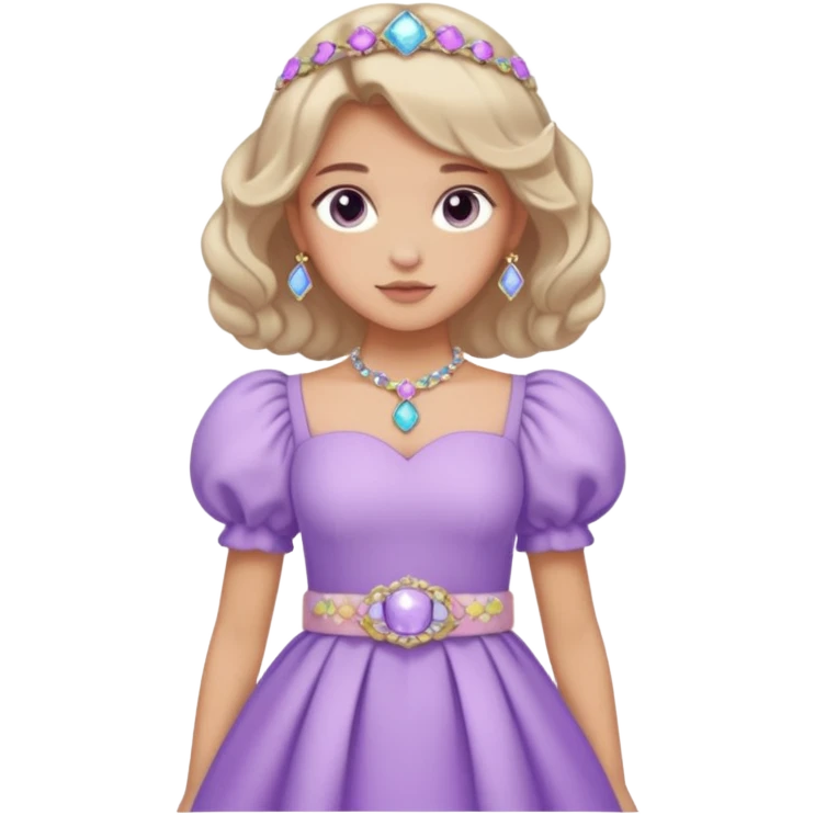 A pastel purple dress with puffed sleeves and gemstone belt.




























 emoji